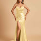 Satin Mermaid V-neck Bridesmaid Dresses Spaghetti Straps Side Slit Floor Length