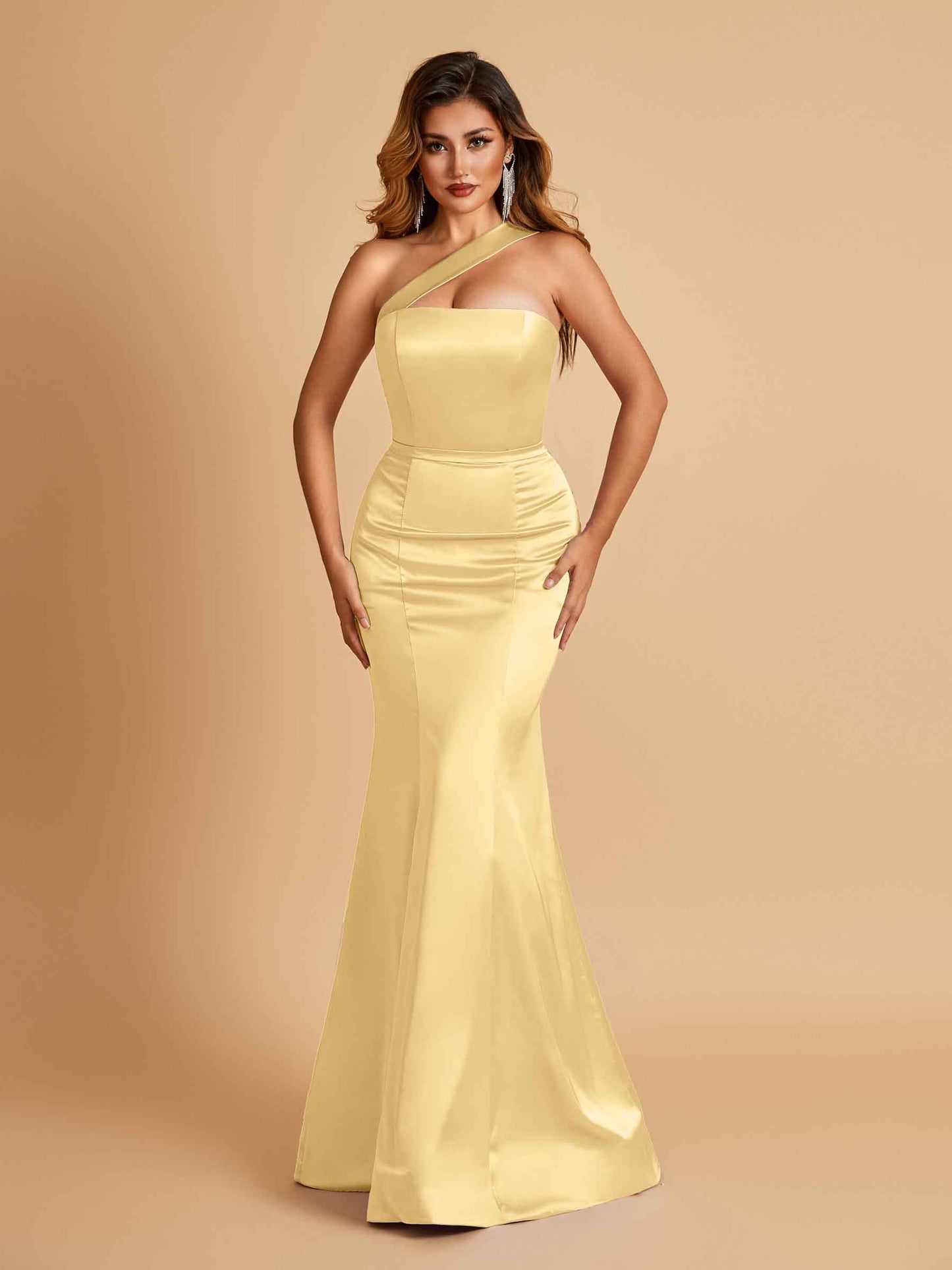 Sexy Satin Mermaid Bridesmaid Dresses One Shoulder Floor Length