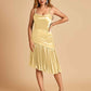 Sexy Satin Midi Asymmetrical Bridesmaid Dresses Spaghetti Straps Mermaid With Ruffles