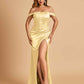 Satin Corset Off Shoulder Bridesmaid Dresses Sheath Side Slit Floor Length