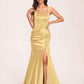 Sexy Satin Square Mermaid Bridesmaid Dresses Pleats Side-Slit Floor-Length Sleeveless