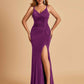 Jersey Mermaid Bridesmaid Dresses Spaghetti Straps V-neck Side Slit Floor Length