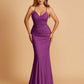 Sexy Jersey Spaghetti Straps Prom Dresses V-neck Mermaid Criss-cross Back Floor Length