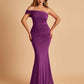 Sexy Jersey One Shoulder Prom Dresses Mermaid Pleats Floor Length Unique
