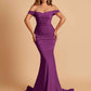 Jersey Mermaid Prom Dresses Off Shoulder Sweetheart Pleats Floor Length
