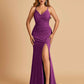 Sexy Jersey Mermaid Bridesmaid Dresses Spaghetti Straps V-neck Criss Cross Side Slit Floor Length