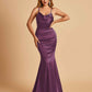 Satin Mermaid Open Back Bridesmaid Dresses Spaghetti Straps Scoop Floor Length