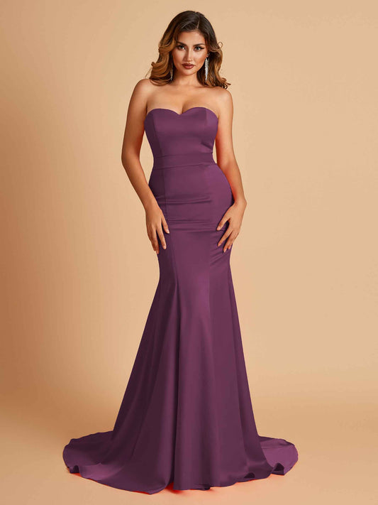Sexy Satin Sweetheart Mermaid Bridesmaid Dresses Strapless Floor Length