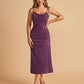 Sexy Satin Midi Prom Dresses Spaghetti Straps Slip Scoop Side Slit
