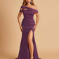 Unique Satin Mermaid Prom Dresses With Off Shoulder Straps Side Slit Floor Length