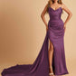 Sexy Satin Sheath Bridesmaid Dresses Strapless Sweetheart Side Slit With Train
