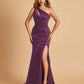 Sexy Satin Key Hole Bridesmaid Dresses One Shoulder Key Hole Floor Length Sheath For Sale