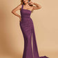 Sexy Satin One Shoulder Mermaid Bridesmaid Dresses Pleats Floor Length