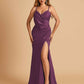 Sexy Satin Sheath Bridesmaid Dresses Spaghetti Straps V-neck Side Slit Floor Length