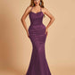 Sexy Satin Mermaid Bridesmaid Dresses Spaghetti Straps Scoop Criss-cross Back