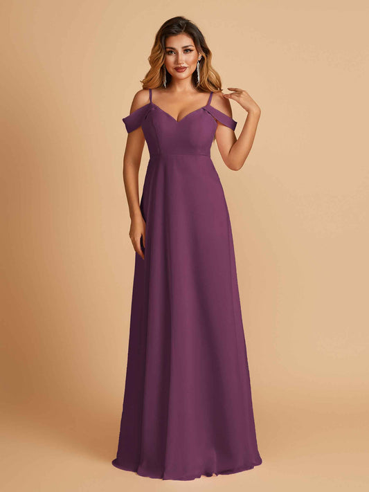 Chiffon Off-shoulder Long Bridesmaid Dresses V-neck Floor Length A-line
