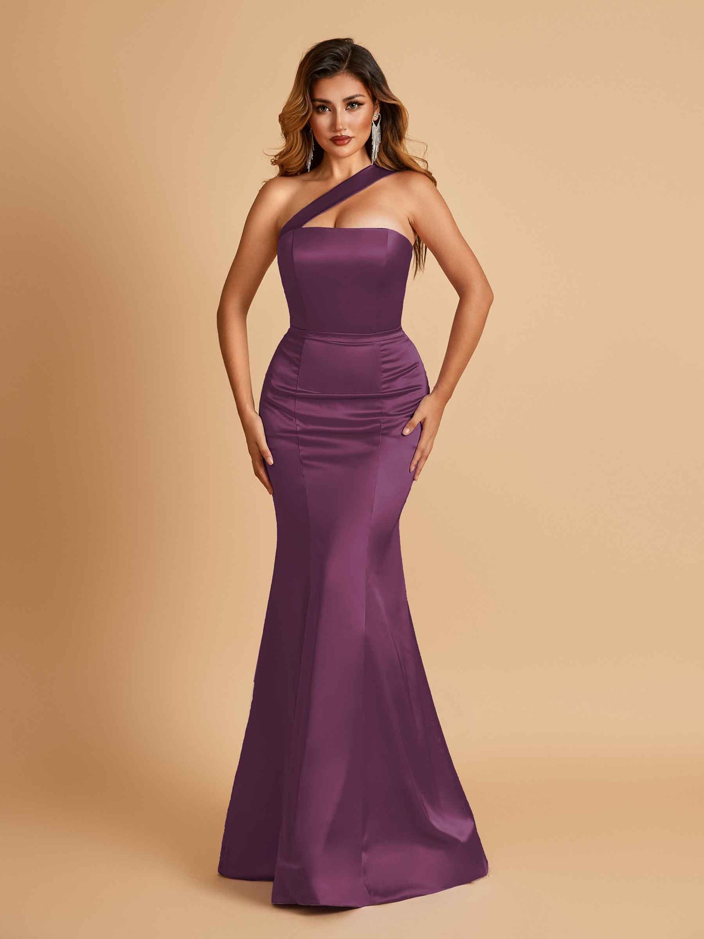 Sexy Satin Mermaid Bridesmaid Dresses One Shoulder Floor Length