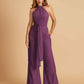 Chiffon Bridesmaid Jumpsuit Jewel Neck Sleeveless Floor Length With Pockets