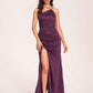 Satin Halter Pleats Sheath Bridesmaid Dresses Side-Slit Floor Length Sleeveless