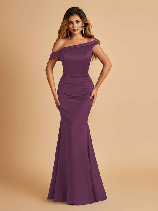 Charming Satin Off Shoulder Mermaid Bridesmaid Dresses Straps Floor Length
