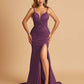 Satin Mermaid Long Prom Dresses Spaghetti Straps Sweetheart Side Slit Floor Length