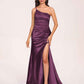 Satin One-shoulder Mermaid Bridesmaid Dresses Side Slit Pleats Floor Length