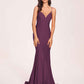 Sexy Satin Mermaid Prom Dresses Spaghetti Straps V-neck Floor Length Lace-up Back