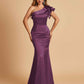 Satin One-shoulder Bridesmaid Dresses Ruffle Sleeves Mermaid Floor Length For Sale
