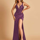 Sexy Sweetheart Sheath Prom Dresses Spaghetti Straps Satin Side Slit Pleats Floor Length