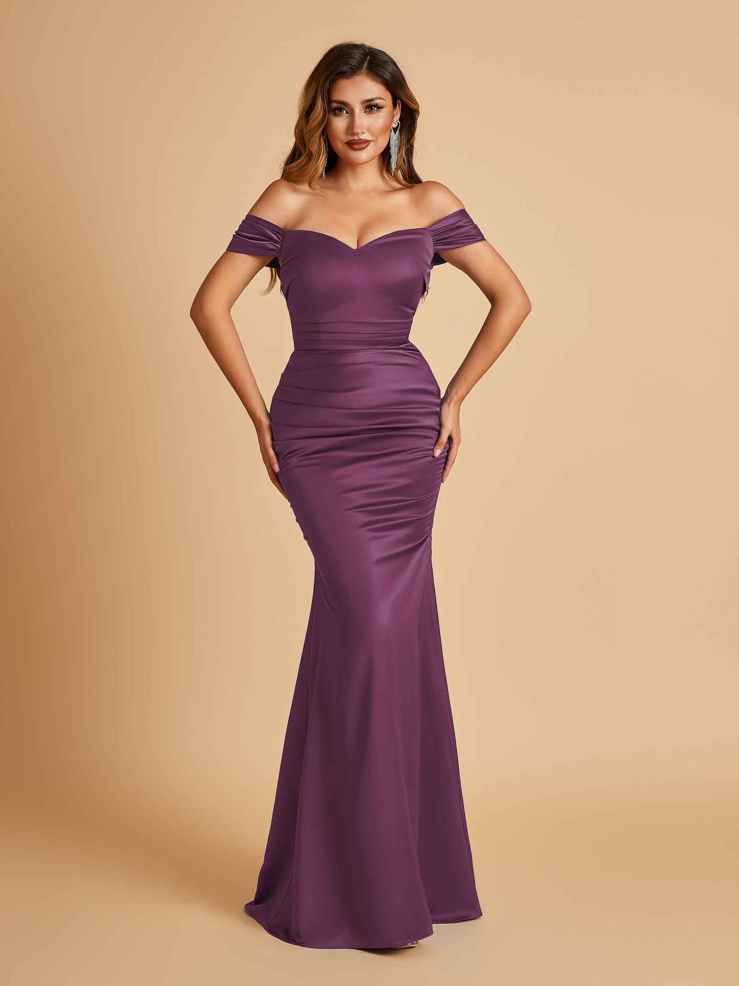 Satin Mermaid Off Shoulder Bridesmaid Dresses Sweetheart Floor Length For Sale