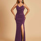 Sexy Satin Mermaid Prom Dresses Spaghetti Straps V-neck Side Slit Floor Length