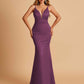 Satin Deep V-neck Mermaid Bridesmaid Dresses Open Back Floor Length
