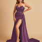 Sexy Satin Corset Prom Dresses Sweetheart Side Slit With Train Floor Length