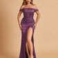 Satin Corset Off Shoulder Bridesmaid Dresses Sheath Side Slit Floor Length