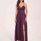 Satin Spaghetti Straps A-line Bridesmaid Dresses Side Slit Floor Length
