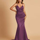 Satin Mermaid V-neck Bridesmaid Dresses Spaghetti Straps Floor Length