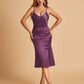 Sexy Satin Midi Mermaid Bridesmaid Dresses Spaghetti Straps Slip Side Slit