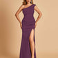 Satin One-shoulder Bridesmaid Dresses Mermaid Side Slit Sleeveless Floor Length