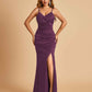 Sexy Satin Mermaid Bridesmaid Dresses Spaghetti Straps V-neck Side Slit Floor Length