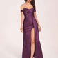 Elegant Satin Off Shoulder Prom Dresses Side-slit Sweetheart Floor Length Sheath