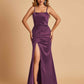 Sexy Satin Spaghetti Straps Bridesmaid Dresses Open Back Mermaid Floor Length Unique