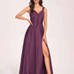 Satin V-neck A-line Bridesmaid Dresses Side slit Floor Length