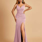 Jersey Mermaid Bridesmaid Dresses Spaghetti Straps V-neck Side Slit Pleats Floor Length