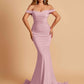 Jersey Mermaid Prom Dresses Off Shoulder Sweetheart Pleats Floor Length