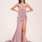 Jersey One-shoulder Prom Dresses Open Back Pleats Side-Slit With Train Long