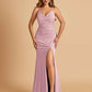 Sexy Jersey Mermaid Bridesmaid Dresses Spaghetti Straps V-neck Criss Cross Side Slit Floor Length For Sale
