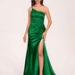 Satin One-shoulder Mermaid Bridesmaid Dresses Side Slit Pleats Floor Length
