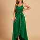 Satin Asymmetric V-neck Bridesmaid Dresses Sleeveless Side Slit A-line Unique For Sale