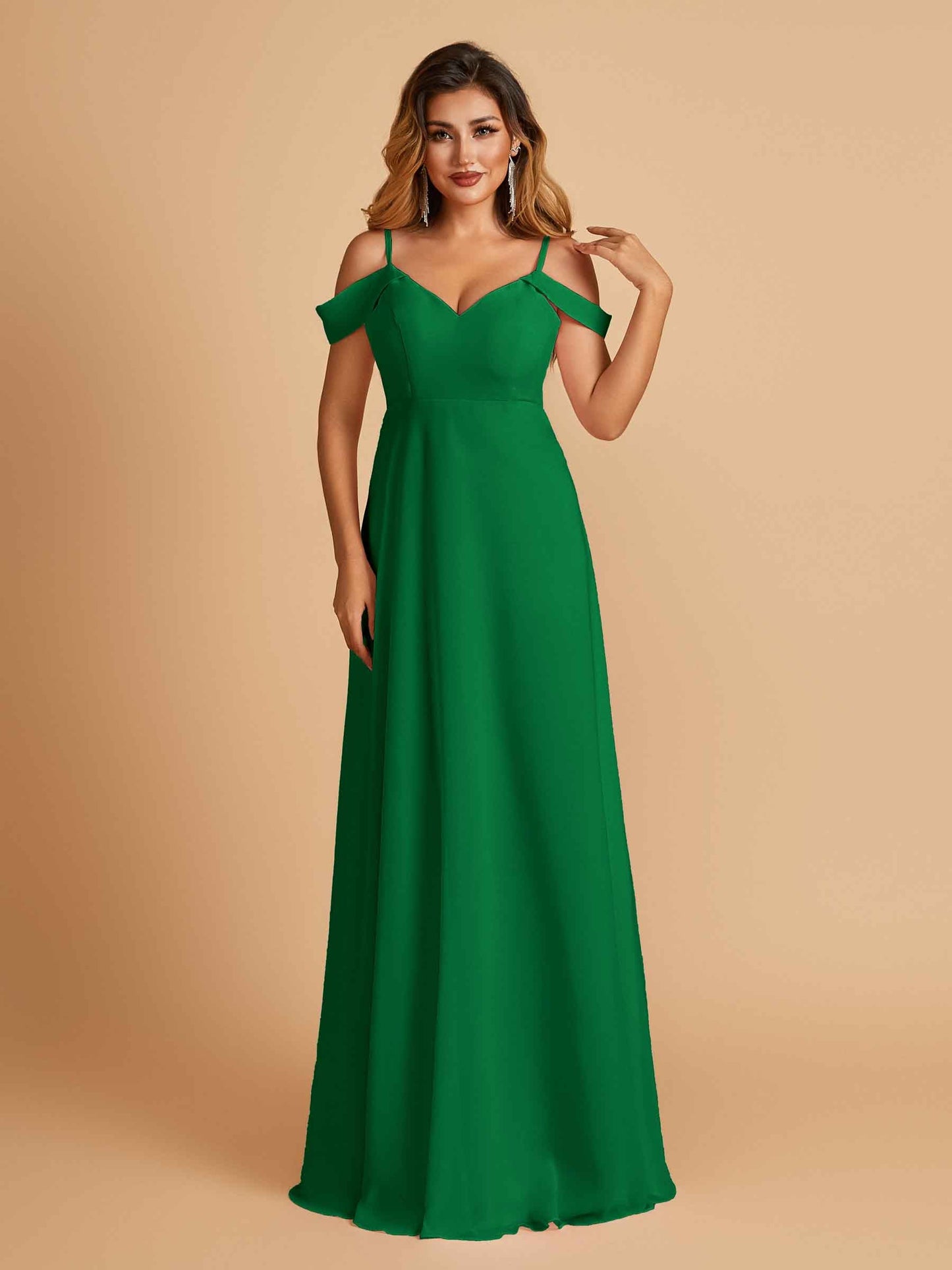 Chiffon Off-shoulder Long Bridesmaid Dresses V-neck Floor Length A-line For Sale