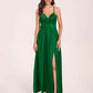 Satin Spaghetti Straps A-line Bridesmaid Dresses Side Slit Floor Length